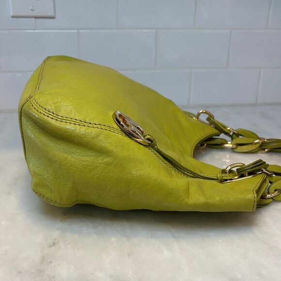 Michael Kors Purse Handbag Leather Lillie Chartreuse Chainlink Hobo Shoulder Bag - Picture 7 of 16